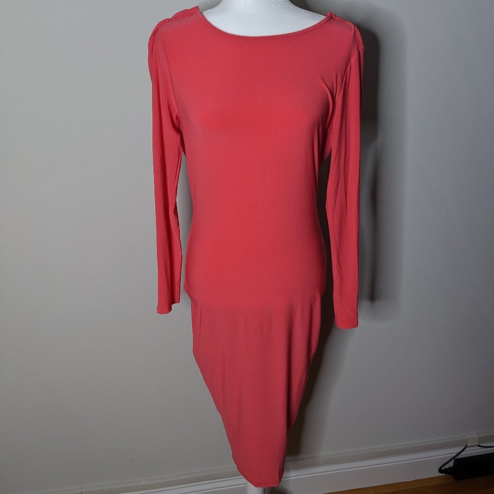Boohoo Hot Pink Open Back Long Sleeved Bodycon Dress, Size 12